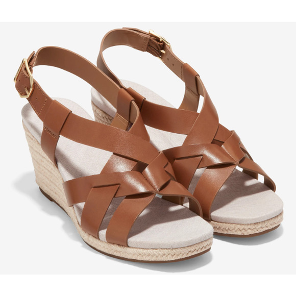 COLE HAAN Women's Crystal Honey Leather Espadrille Wedge Sandals Size 10B NWOT - Picture 1 of 13